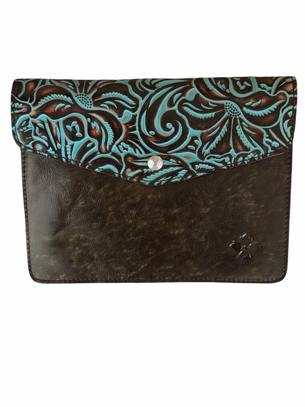Patricia Nash Teal-Accent Embossed Floral Leather Clutch